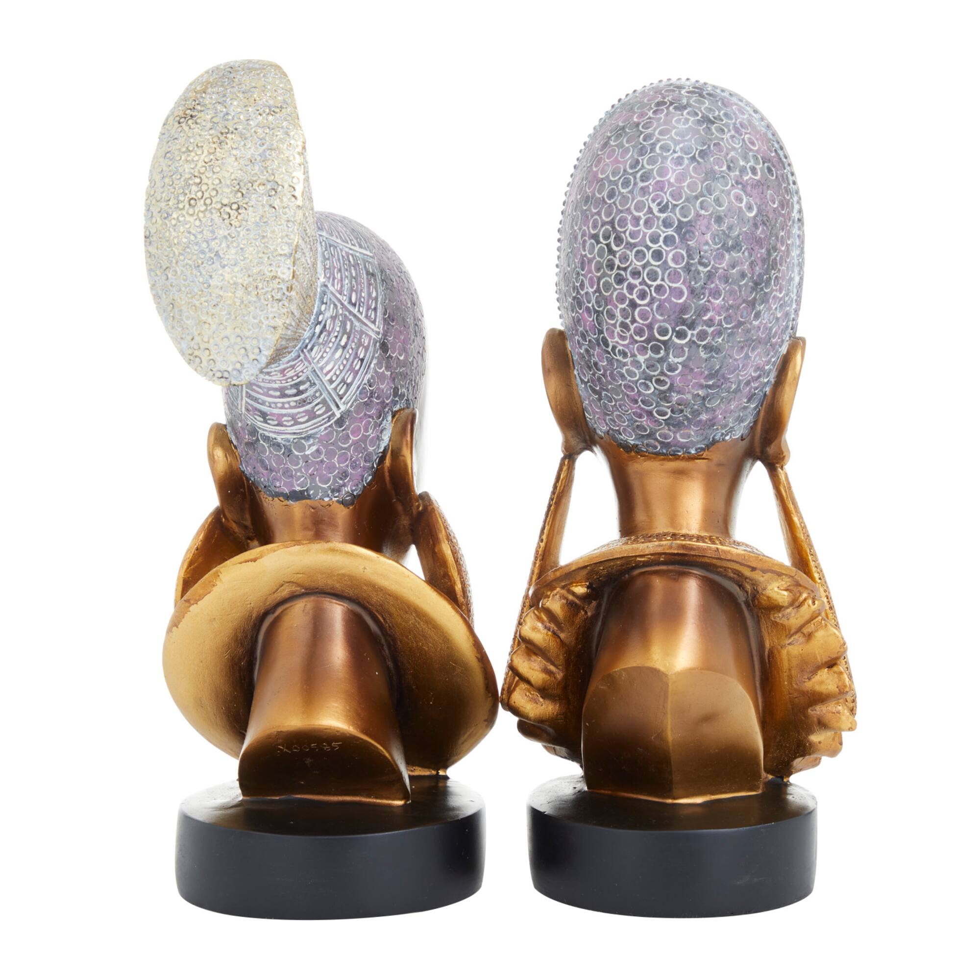 Set of 2 Gold Polystone Eclectic Sculptures, 11" x 5" x 6"